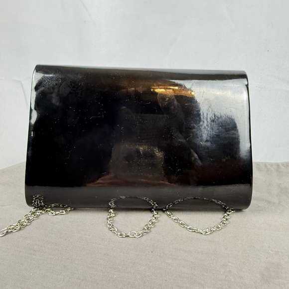 Lulu Townsend Patent Clutch Black Gold Bar Chain Evening Bag Chic - Picture 2 of 8